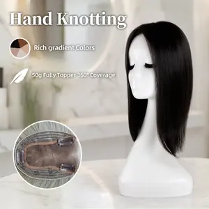 EC 50g Fluffy Hair Topper for Thinning Hair | Free Parting 14 Inch Straight Hairpiece with 3 Anti-Slip Clips | 4×4.8 Inch Hand Knotting Lace | 3D 360° Full Coverage Breathable Base for Grey Root Coverage & Natural Volume