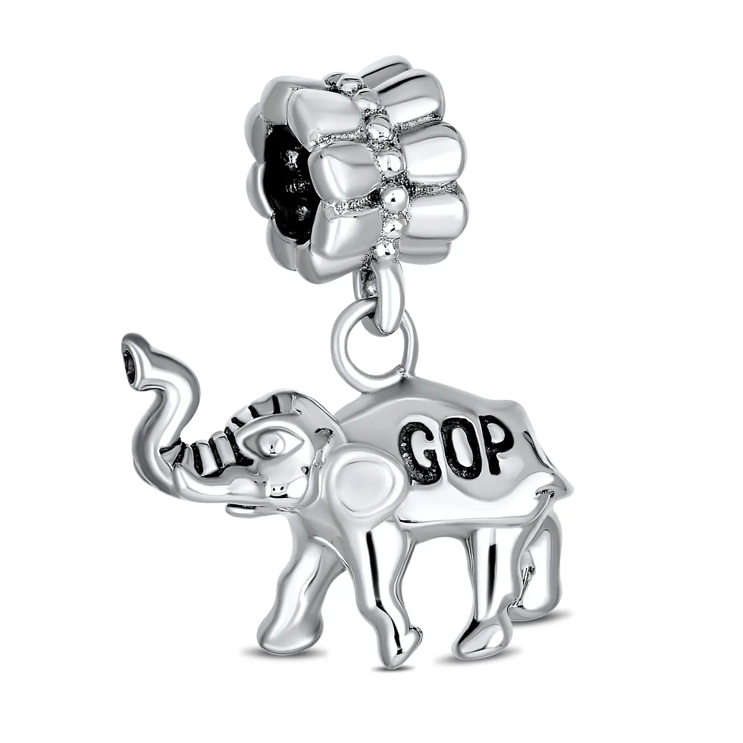Sterling Silver USA Patriotic Political Party Republican Elephant Dangle Charm Bead for Bracelet