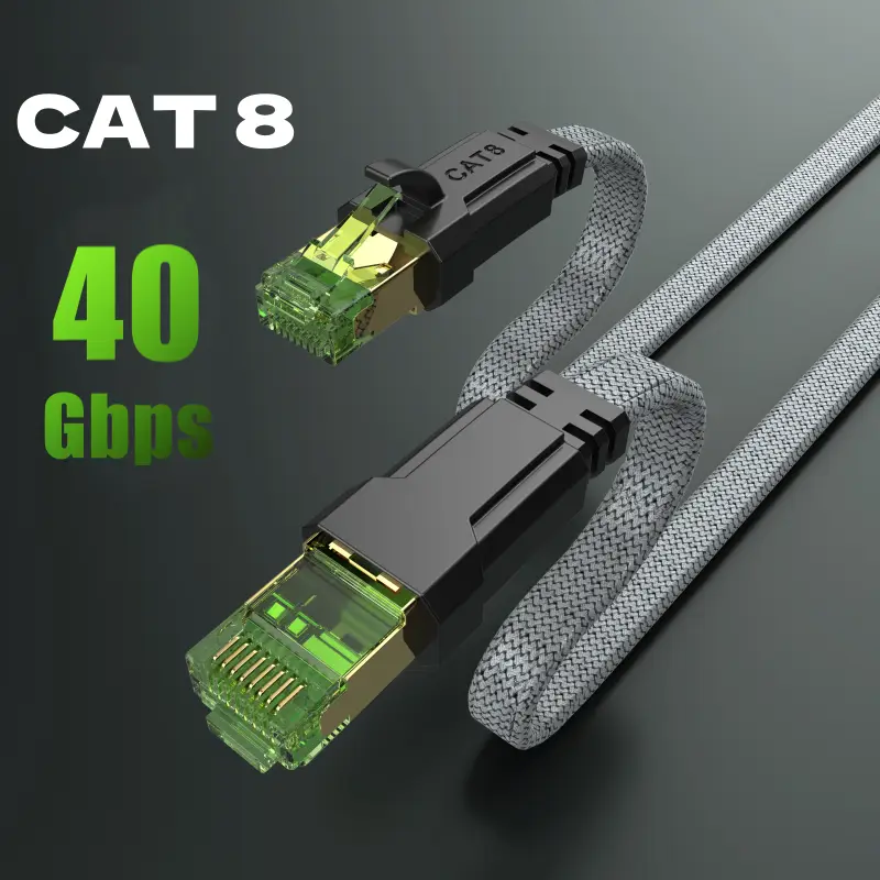 MIZIQER Cat 8 Ethernet Cable, Nylon Braided High Speed Heavy Duty Network LAN Patch Cord, 40Gbps 2000Mhz SFTP RJ45 Flat Internet Cable Shielded in Wal