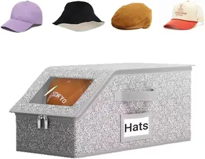 Hat Storage Box with Clear Window, Large Capacity Fabric Cap Organizer，Baseball Cap Organizer, Dustproof Fabric Hat Storage Box with Lid，Closet Hat Organizer, Clear Window Cap Storage Container with Handle