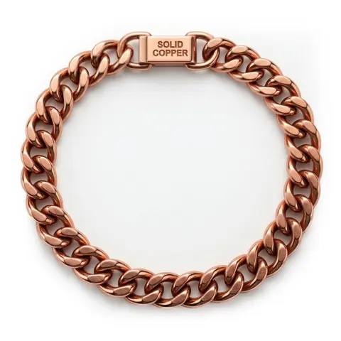 Unisex Pure Copper Vital Energy Bracelet - Solid Raw Copper Heavy Metallic Link Chain Bracelet Design, Adult Fashion Jewelry for Metaphysical Practice, Balance, Grounding, Easy Daily Polishing