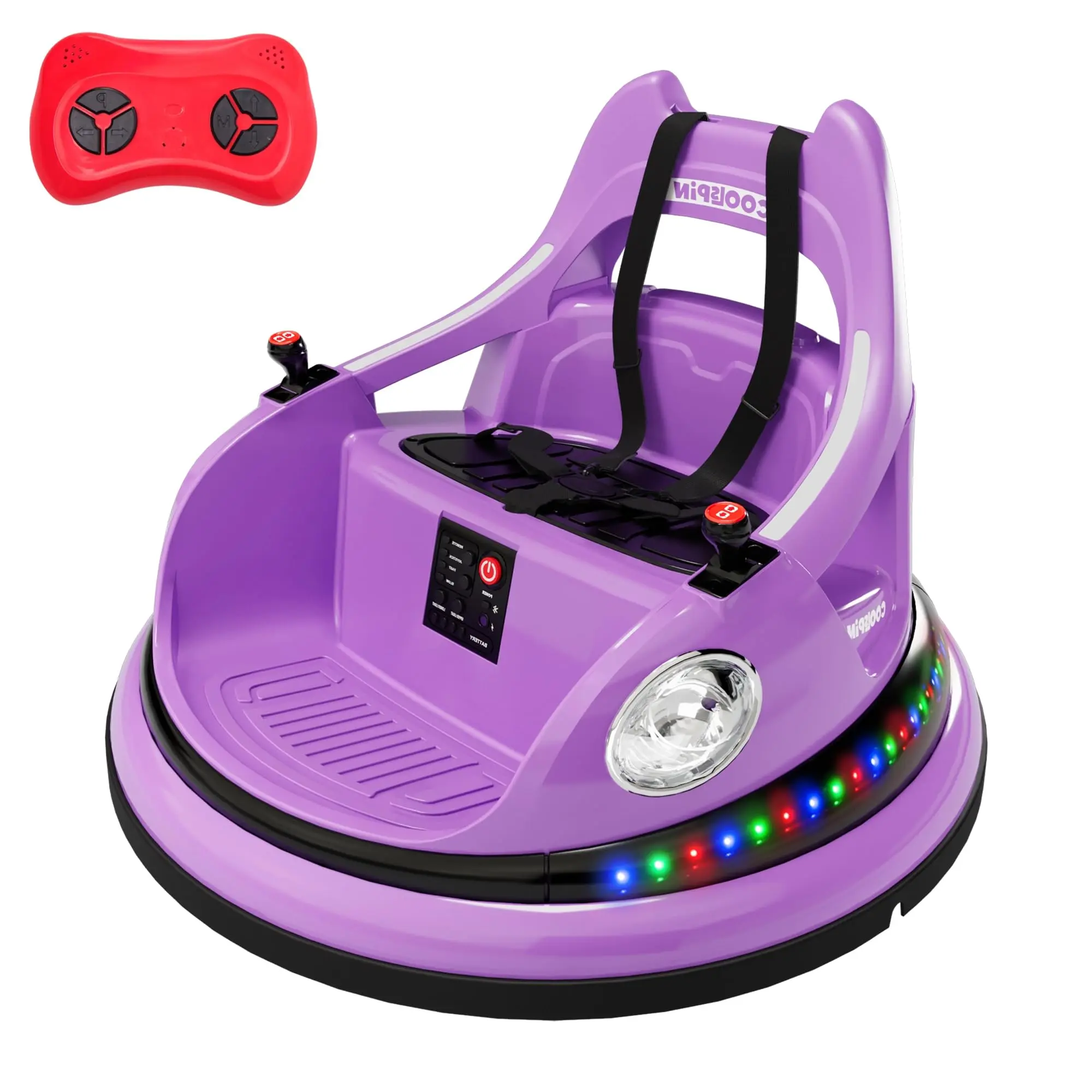 GARVEE 2.4GHz RC Electric Bumper Ride-On Car with Ride on Wheels - Remote Control Kart for Backyard Play, 360° Rotation, Dual-Drive, Comprehensive Collision Protection, Integrated Control Center, LED Lights, 5-Point Seatbelt, Built-In Sound