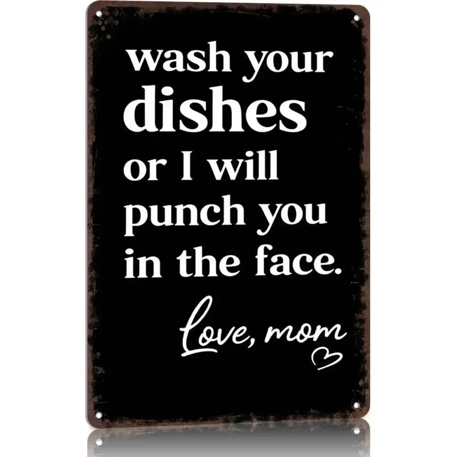 Funny "Wash Your Dishes Or I'll Throw It In Your Face" Rigid PVC Metal Tin Sign 8"x12" - Waterproof, Weather-Resistant, Matte Finish, Kitchen Home Decor, Mom Gift, Humorous Message Prints