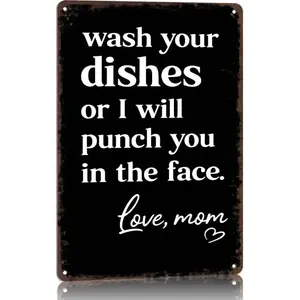 Funny 'Wash Your Dishes Or I'Ll You In The Face' Metal Tin Sign 8"X12" - Waterproof, Weather-Resistant, Matte Finish, Perfect For Kitchen & Home Decoration, Cute Gift For Mom