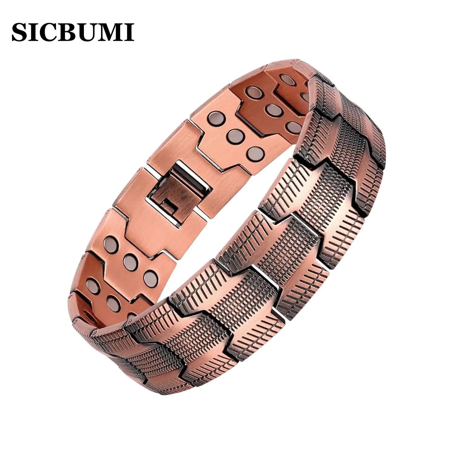 Sicbumi Men's Pure Copper Bracelet with Stylish Triple Wide Tire Tread Links, 3500 Gauss Magnets, Lacquer Coating, Men's Accessories, Father's Day Gift, Best Gifts