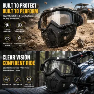 Motorcycle Helmet Riding Goggles – Wind, Sand, and UV Protection; Skull-Style Full-Face Shield/Visor