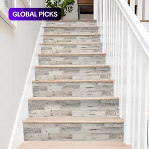 7pcs/set Simulated Wood-Grain Pattern Stair Decor Stickers, Self-Adhesive Modern Design Waterproof Home Decoration Sticker for Floor & Wall, Wall Decal, Vinyl Wall Stickers #GLOBAL PICKS