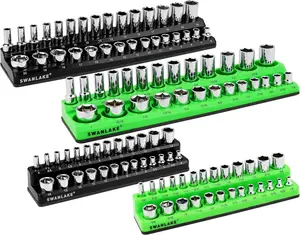 Magnetic Socket Organizer Set, 4PCS Socket Holder Set, Includes 1/4" & 3/8" Drive Metric SAE Sockets