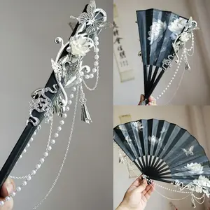 "Heavenly Official Bestows Blessings, Flower City Xie Lian cosplay ancient-style photo props, holding a fan accessory.