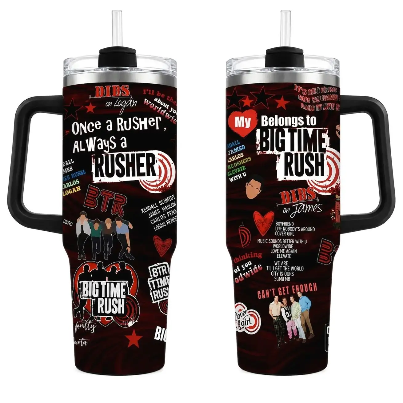 Red Black Pop Music Graphic Tumbler 30oz 40oz With Handle, Concert Style Insulated Travel Cup With Heart Star Stage Collage Artwork, Not Including The Straw Water Bottles