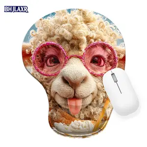 Playful Llama with Pink Sunglasses & Whipped Cream Drink Silicone Wrist Rest Mouse Pad Desk Accessories 8.98*7.56inch for Office Home, Fun Gift