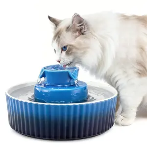 VEVOR Ceramic Cat Water Fountain, 2.1L/71oz Cupcake Pet Fountain, Porcelain Cat Water Dispenser with Ultra-Quiet Pump, 360 °   Drinking Area and Multi-Layer Filtration System, for Cats and Dogs (Blue)