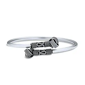 Western Style Knotted Ball Bangle Bracelet Stackable Oxidized Silver Cuff