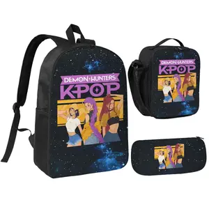 K-pop Demon Hunters Rumi Mira Zoey Backpack Lunch Bags Pencil Case 3-PCS Set Huntrix Elementary Daypacks Rucksack Daily Backpacks Gifts Laptop Bookbag