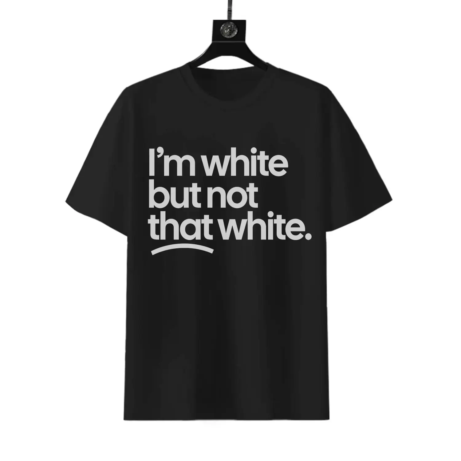 Humorous Quote Graphic T-Shirt for Men - "I'm White But Not That White" Funny Slogan, Casual Cotton Short-Sleeve Streetwear Top, Machine Washable, Minimalist Font, Ideal for Streetwear Outfits & Casual Outings, Short Sleeve Tops, Soft Cotton, Casual Wear,