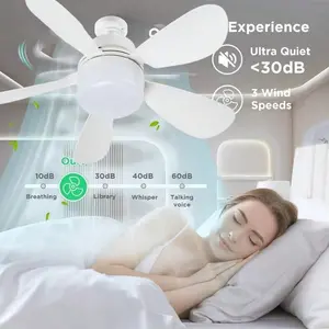 15.8-inch white circular ceiling fan with five blade E26/27 lamp holder, suitable for indoor bedrooms, kitchens, balconies, and garages