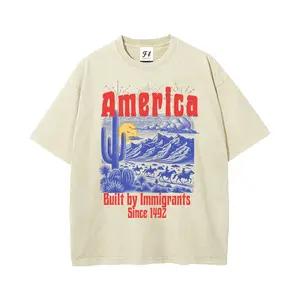 America Built by Immigrants Since 1492 S~5XL Oversize Unisex Washed T-Shirt for Women and Men's Unisex Fit Batik Cotton Oversize Streetwear Menswear  Super Soft Pre-Shrunk