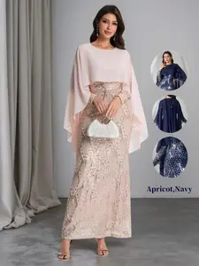 Dubai Sequined Embroidered Abaya Dress, Long Sleeve, Loose Cape Style, Embroidery Abaya, All Seasons Wear, Traditional Middle Eastern Fashion, Women's Clothing