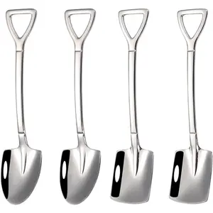 Dessert Spoon Set, 4 count Stainless Steel Shovel Spoons, for Ice Cream, Fruit, , Appetizer,