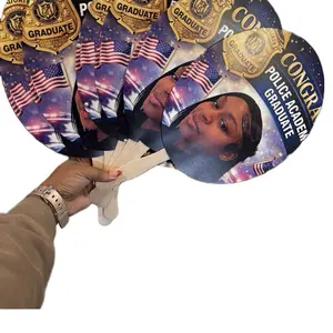 Custom Fans for Police Academy Graduates with Personalized Photos and Patriotic Design