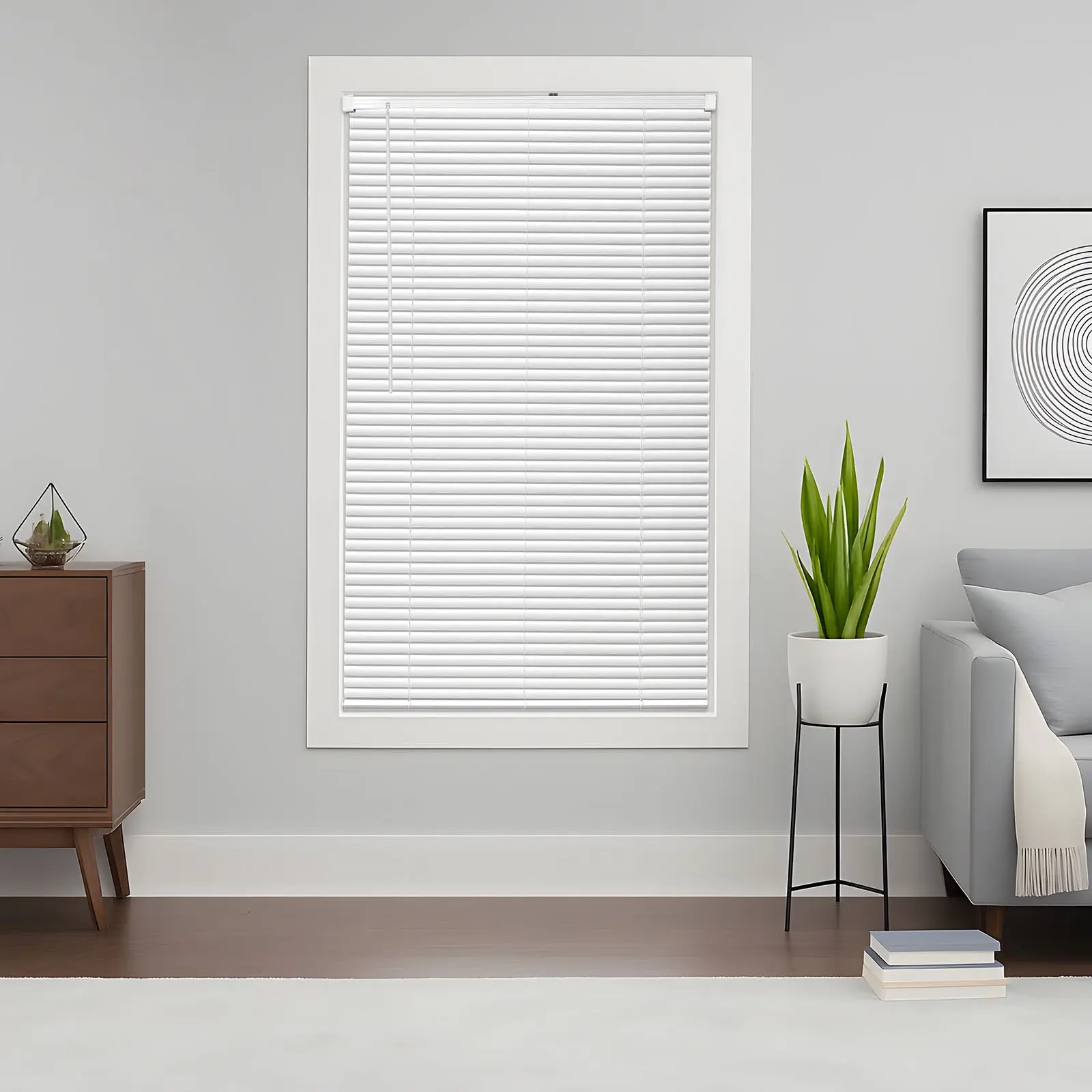 【Summerfinds】VEVOR 34" W x 48" H Cordless Horizontal Mini Blinds, 1" PVC Vinyl Warp-Free Slats, Window Louvers, Minimalist Light Filtering White Indoor Home Decor, Easy to Clean, Simple Light Adjustment, Effortless Installation