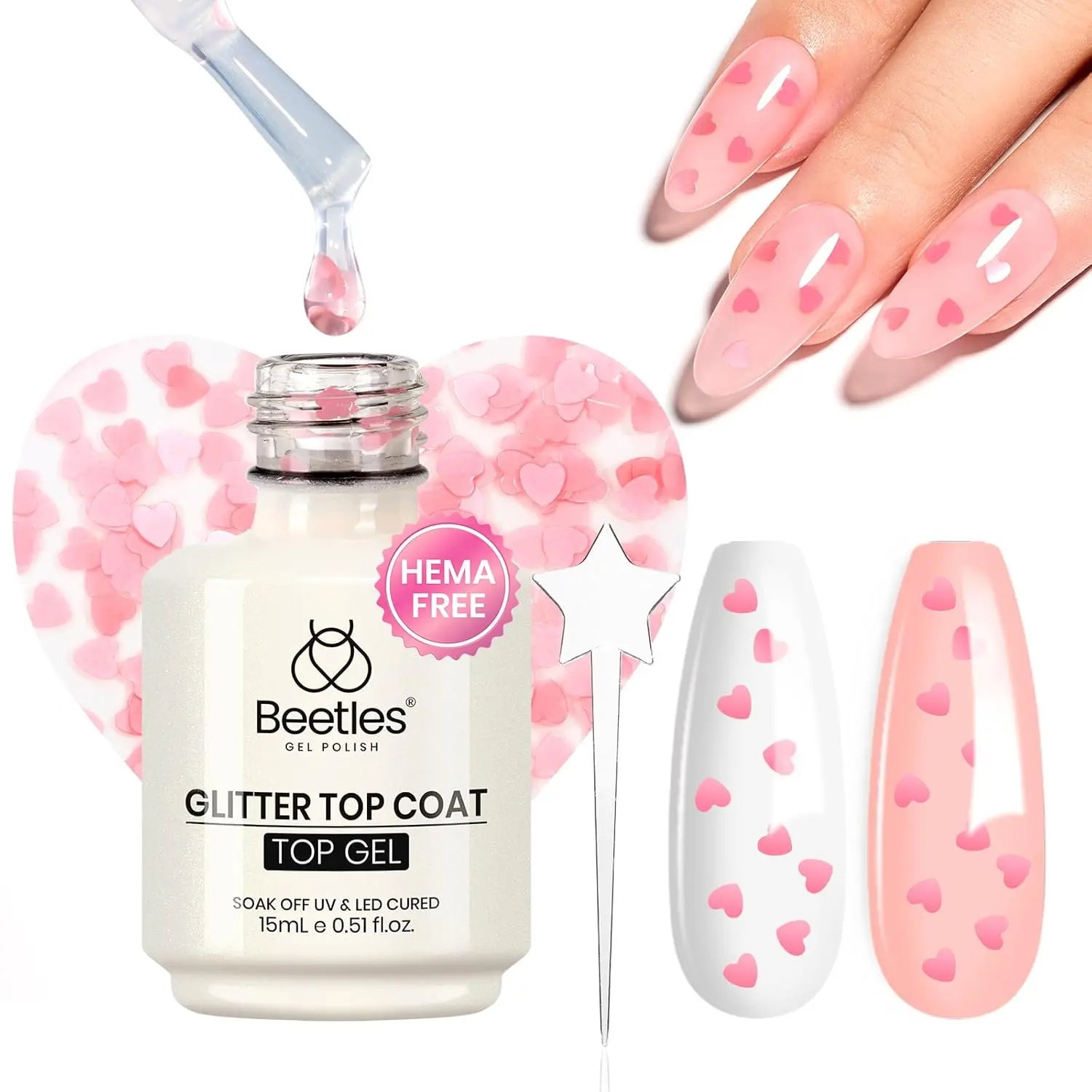 15ML Hema-Free Pink Heart Top Coat