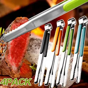 4Pcs Stainless Steel Kitchen Tongs, Serving Tongs for Cooking, 10" Metal Food Tongs with Non-Slip Comfort Grip High Heat Resistant BBQ Tongs, Non-Stick Cooking Tongs,Grill Tongs for Barbecue Grilling Portable Utensils  gift