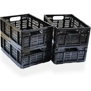 4-Pack 20L Foldable Collapsible Plastic Storage Crates, Storage Baskets and Bins for Toys Home Office Storage, Perfect for Christmas Easter Gifts (Black)