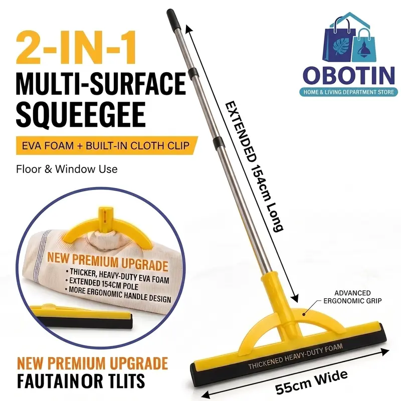 OBOTIN Heavy-Duty Floor Squeegee 2 in 1  - Lightweight & Durable Foam Blade with Extendable Handle for Indoor/Outdoor Cleaning haragan y trapeador 2 en 1 Adjustable Pool