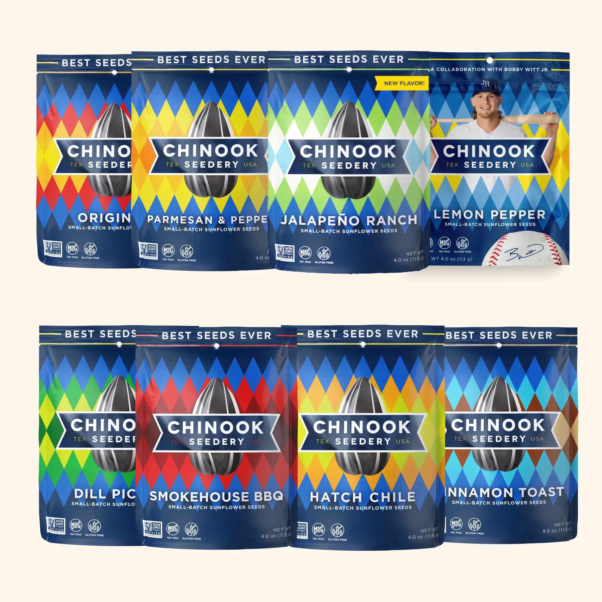 Chinook Seedery Healthy Sunflower Seed Sampler Variety Pack - 12x4oz Small Batch Bags, Keto Snacks, Gluten-Free, Non-GMO, Low Sodium, High Protein, Cupboard-Stable for Camping, Baseball Enthusiasts