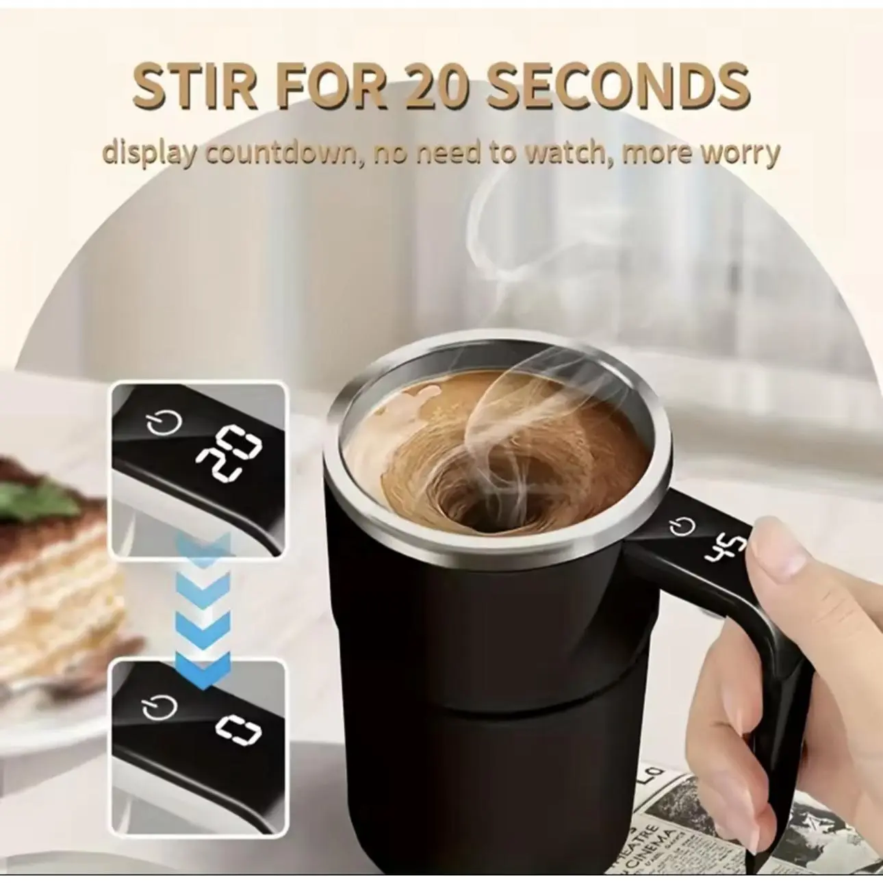 Smart Self-Stirring Temperature Display Mug