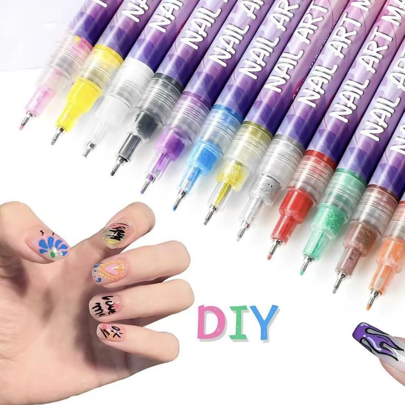 Acrylic Paint Pen for Nail Painting, 1 Box DIYQuick Drying Dot Flower Hook Pen, Daily Use NailArt Marker Pen, Manicure Tool for Women & Girls