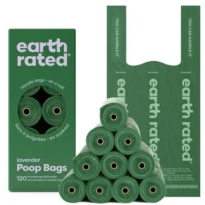 Earth Rated | Dog Poop Bags with Handles on Refill Rolls, Easy-Tie Handle Bags on a Compact Roll, Extra Wide Opening, Guaranteed Leak-Proof, Lavender Scented, 120 Count
