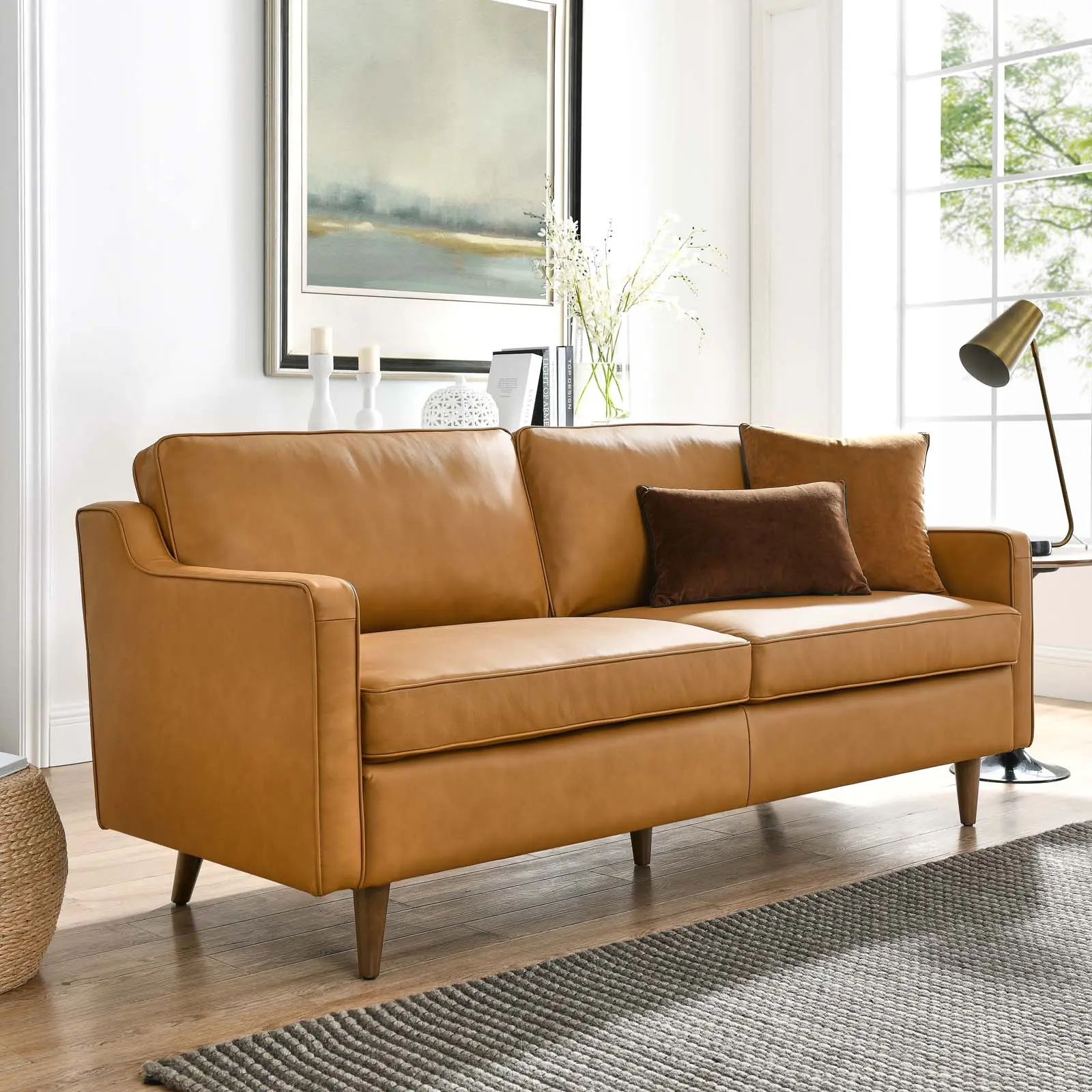 Modway Impart Genuine Leather Sofa in Tan Modway Impart Genuine Leather Sofa in Tan