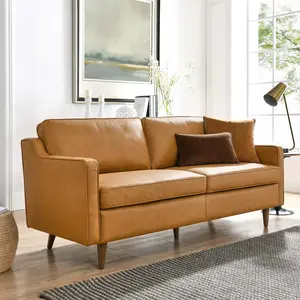 Modway Impart Genuine Leather Sofa in Tan