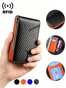 RFID Blocking Carbon Fiber Credit Card Holder, Contactless Card Holder, Anti-Scan Minimalist Purse for Men, Durable Microfiber Leather, All Seasons, Casual Style
