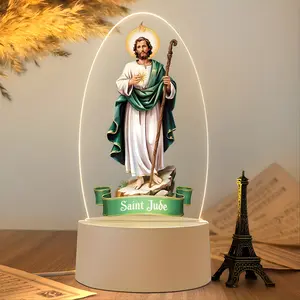 Saint Jude Night Light USB Atmosphere Lamp with Switch, Comfortable Ambiance LED Bedside Lamp, Christian Gift for Prayer and Meditation