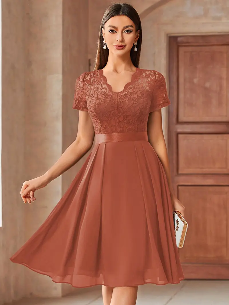 Miusol Women's Chic Sparkly Glitter Sequin Short-Sleeve Round Neck Lace  Formal Workwear Dress - Formal Wear for Work, Party Events - TikTok Shop