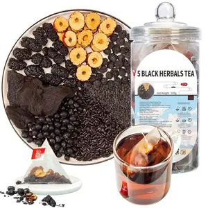 Five Black Herbal Tea For Man's Health Black Bean Black Rice Black Sesame Mulberry Jujube  Ginseng six treasure tea formula, kidney tea , liver tea , red date tea wolf berry tea mulberry men’s teate renal GoJi berry