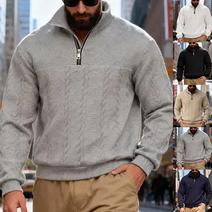KZZ Men's Textured Jacquard Casual Commuter Stand-Collar Zip-Up Sweatshirt in Multiple Colors for Everyday Wear