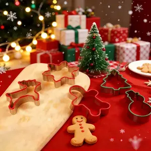 5 Piece Christmas Cookie Mold Set, Stainless Steel Gingerbread Man Tree Snowflake Shapes, Holiday Baking Tools, Festive Kitchen Accessories