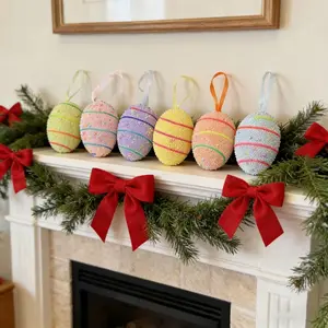 Easter Egg Decorations Set, 6 Pieces Striped Lightweight Foam Hanging Ornaments, Colorful Party Decor, Holiday Wall Decoration Pack
