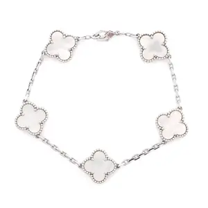 Pre-owned Van Cleef & Arpels Vintage Alhambra 5 Motifs Bracelet 18K White Gold and Mother of Pearl by Rebag