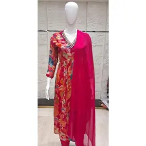 Alia cut- Rani Hand Work Chiffon Readymade Salwar Suit