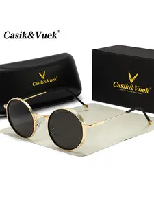 Casik&vuek Metal Round Punk Style Full Frame Unisex Sunglasses, Fashion Streetwear Eyewear for Men and Women, Trendy Sun Protection Glasses