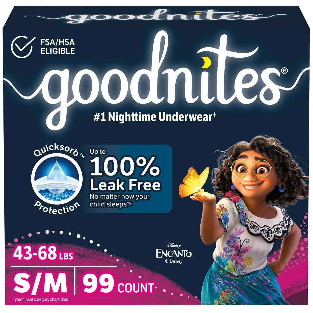 Goodnites Girls' Nighttime Bedwetting Underwear Huge Size - S/M - 99ct
