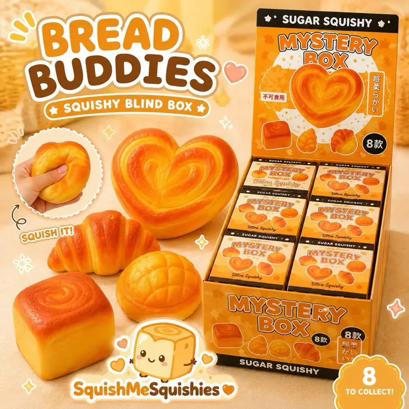 Bread Buddies Squishy Blind Box – Slow Rising Bakery-Scented Stress Relief Fidget Toy | 8 Surprise Bread Designs Textured Relaxing