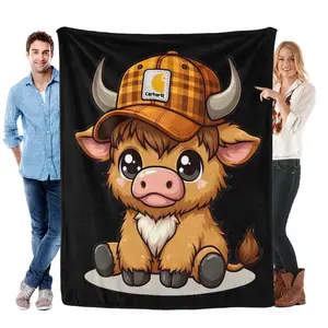 Cuddly Soft Cartoon Cow Print Fleece Blanket Cozy Warm Nap Blanket for Home, Office, Travel, Camping Christmas Gift Christmas Decoration, Christmas Gift