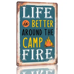Life Is Better Around The Camp Fire Sign Aluminum Life Is Better Around The Camp Fire Decorative Sign Camping Themed Metal Wall Art For Campsite Cabin Outdoor Rustic Decoration 12×8 Inch