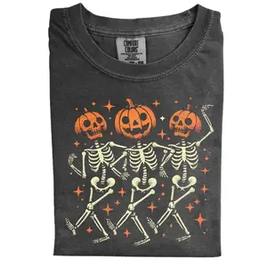 Comfort Colors Halloween Skeleton Pumpkin Shirt, Comfort Colors Halloween Tee, Dancing Skeleton Shirt, Pumpkin Head Skeleton Tee, Halloween Party T-shirt, Gift for Men, Gift for Women, Crew Neck T-shirt, Trending T-shirt